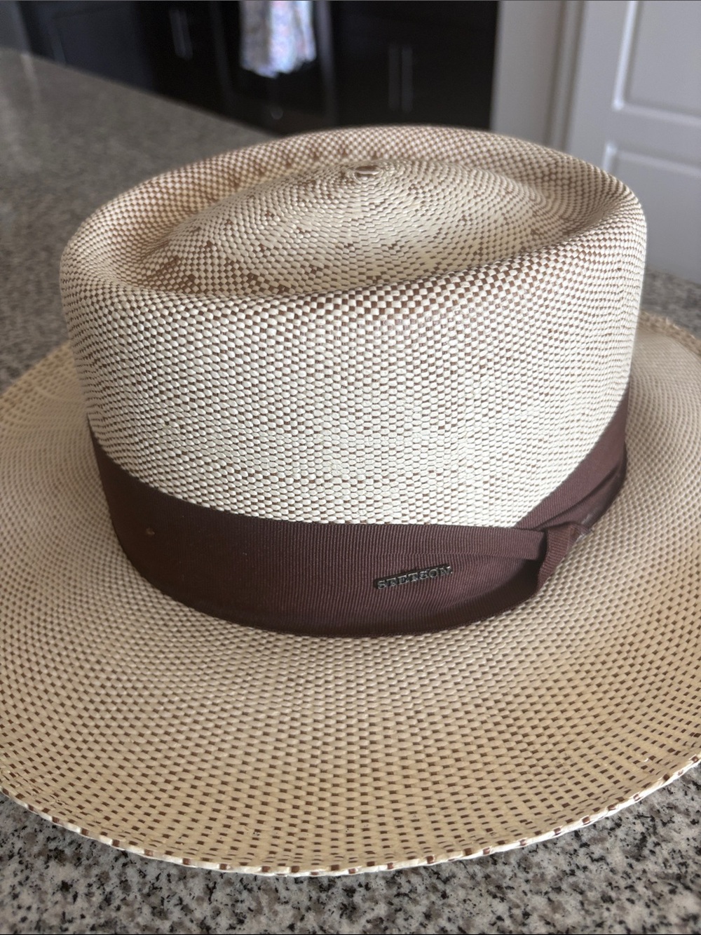 Men’s Stetson Raffia Double BogeyStraw Hat L 3” brim golf stiff gambler crown